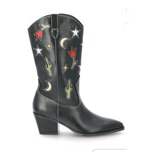Womens No Boundaries Black Cowgirl Western Boots Novelty Cactus Moon Star 8 New